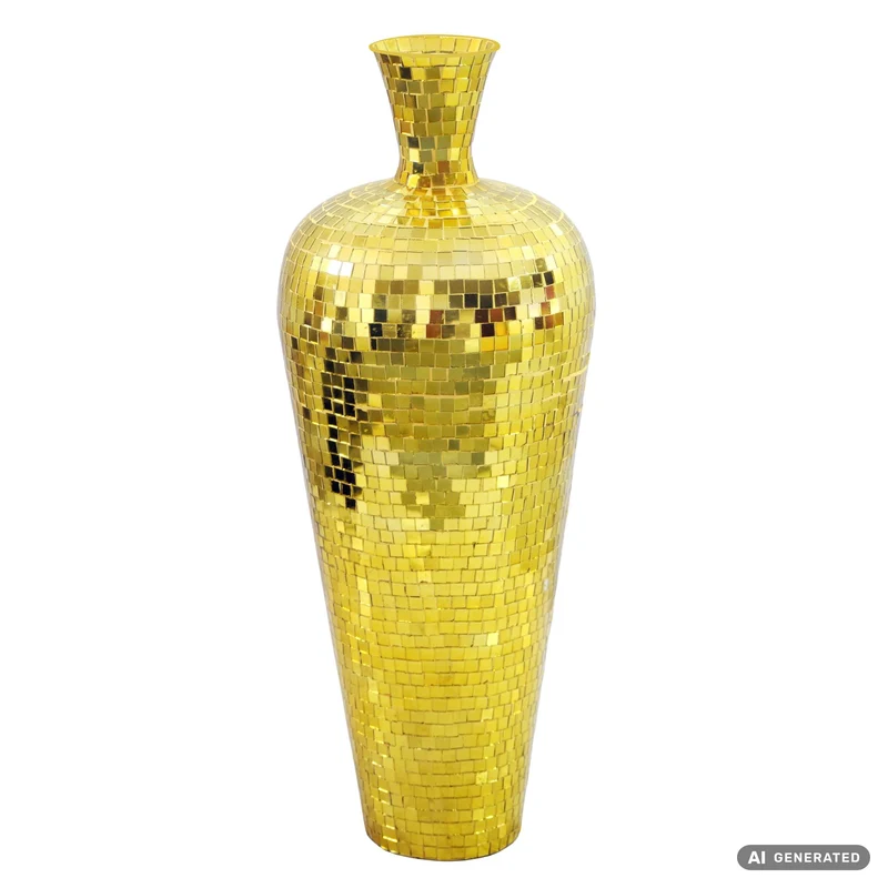 Bodenvase Aluminium Gold im Discokugel-Design, 50 cm hoch von Wohnling