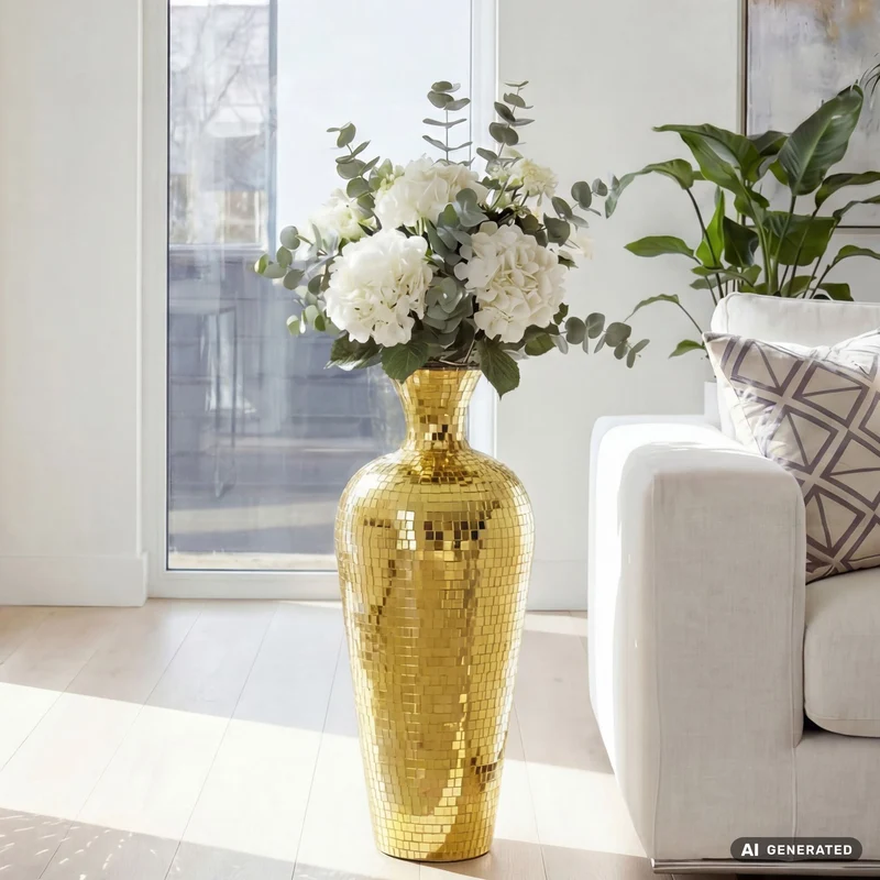 Bodenvase Aluminium Gold im Discokugel-Design, 50 cm hoch von Wohnling