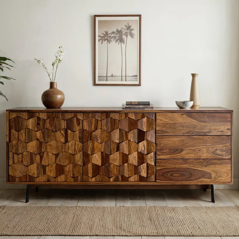 Sideboard Sheesham Massivholz 175cm Loft Design Metallgestell Stauraum