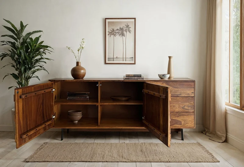 Sideboard Sheesham Massivholz 175cm Loft Design Metallgestell Stauraum