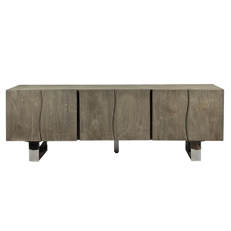Lowboard Akazie Massiv 160cm TV-Kommode 3 Türen Grau Metallbeine