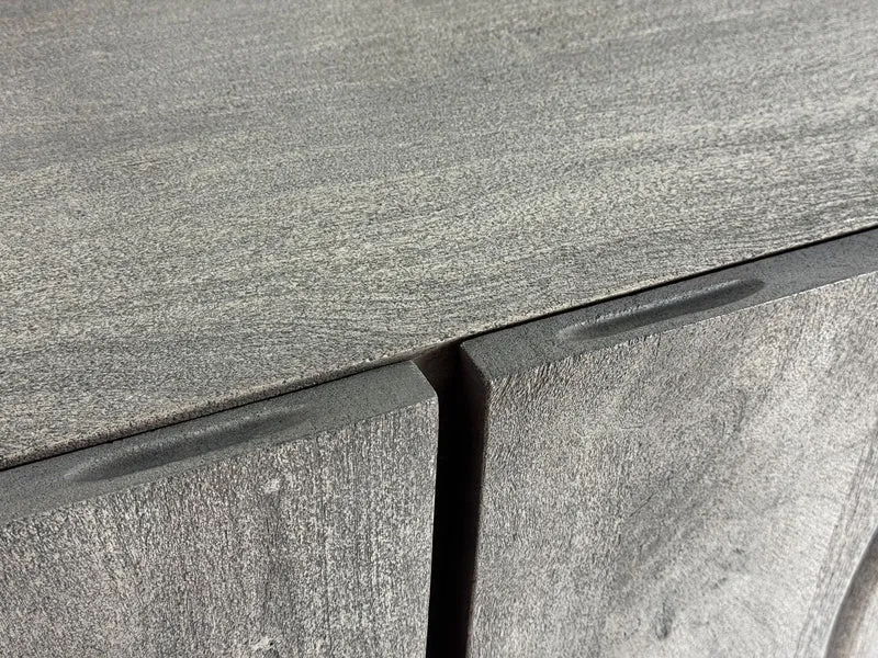 Lowboard Akazie Massiv 160cm TV-Kommode 3 Türen Grau Metallbeine