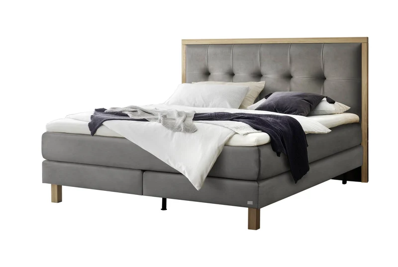 Hasena Boxspringbett Solara in Eiche bright mit Bezug Monet Steel