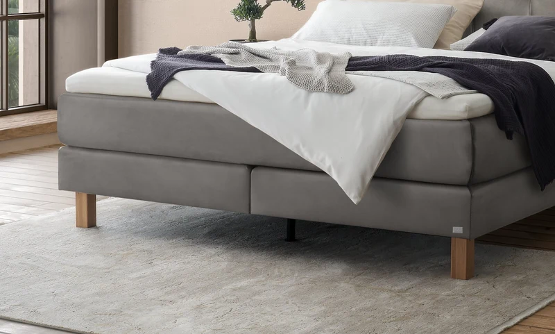 Hasena Boxspringbett Solara in Eiche bright mit Bezug Monet Steel