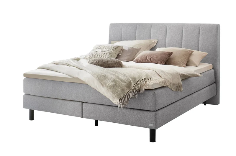 Hasena Boxspringbett Donna Light Grey mit Topper und Metallfüßen schwarz