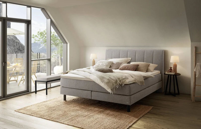 Hasena Boxspringbett Donna Light Grey mit Topper und Metallfüßen schwarz
