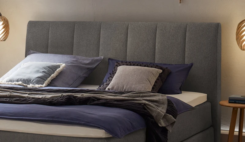 Hasena Boxspringbett Fernanda in Eiche bright mit Bezug Pace Grey