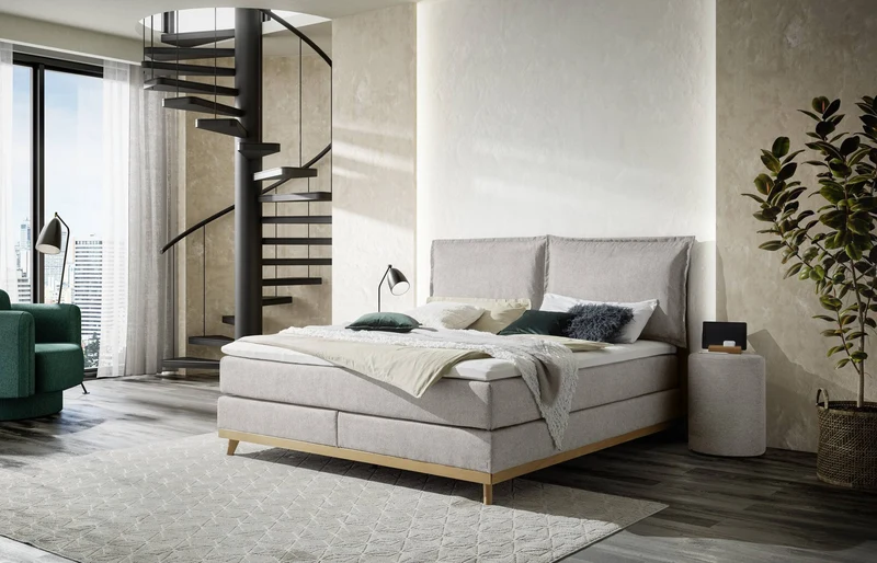 Hasena Boxspringbett Imelda Eiche bright mit Bezug Pace Light Grey
