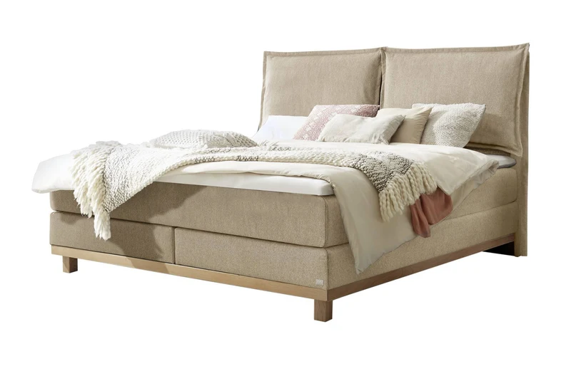 Hasena Boxspringbett Zamora aus Eiche Massivholz mit Bezug Pace sand