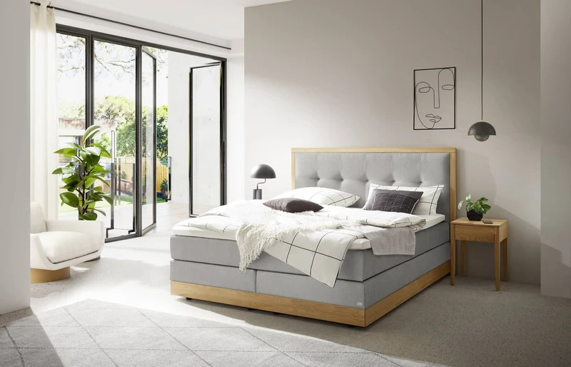 Hasena Alba Boxspringbett mit Stauraum, Eiche bright, Topper wählbar