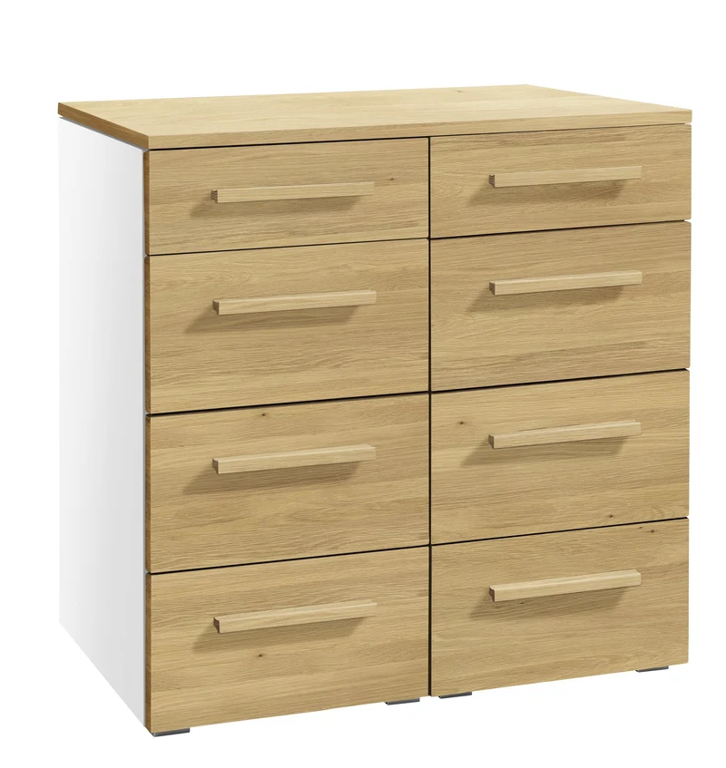 Hasena Quatrine Kommode Selezione Weiß mit Eiche-Front, 8 Schubladen