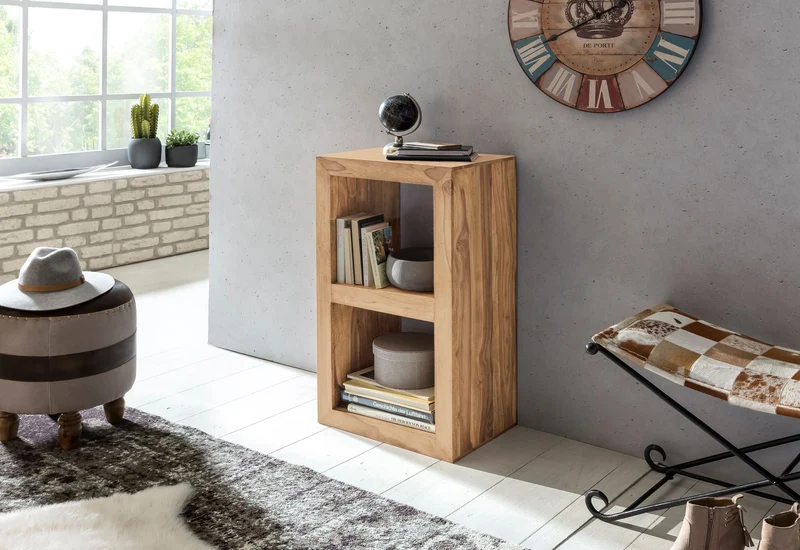 Regal Mumbai 88cm Massivholz Akazie 2 Böden Landhausstil Naturprodukt