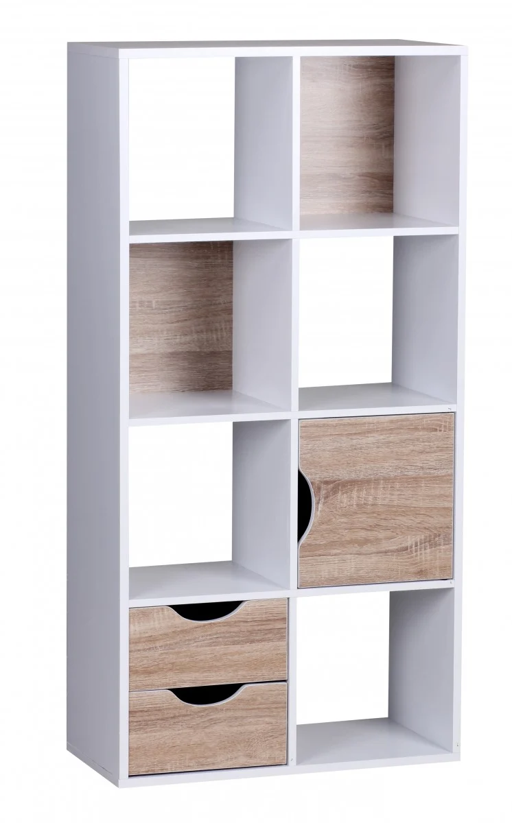 Bücherregal MASSA 60x120x29cm Weiß Sonoma Eiche mit Schubladen Tür