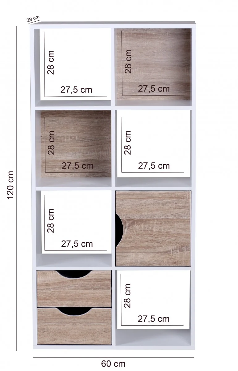 Bücherregal MASSA 60x120x29cm Weiß Sonoma Eiche mit Schubladen Tür