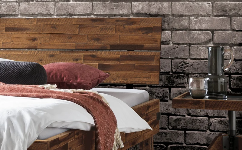 Hasena Aloa Massivholzbett aus Akazie Vintage Brown im Industrial-Look