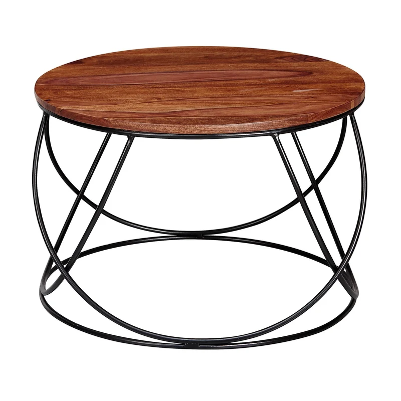 Couchtisch Sheesham Massivholz Metall 60x40x60cm Rund Braun Industrial