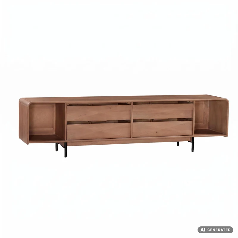 Lowboard Mango Massivholz 180 cm mit 4 Schubladen, TV-Kommode Handmade