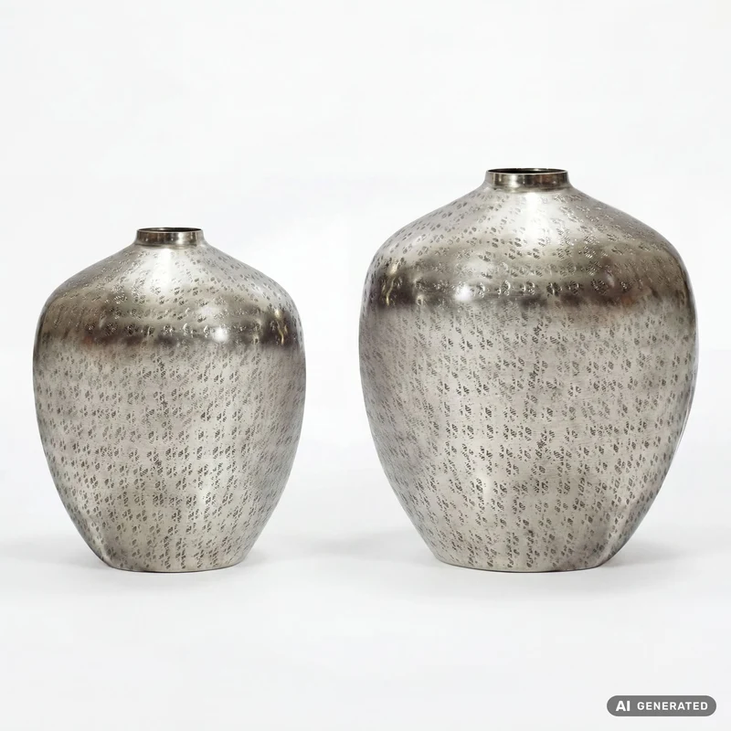 Tischvasen 2er-Set Aluminium Silber mit geprägter Struktur-Oberfläche