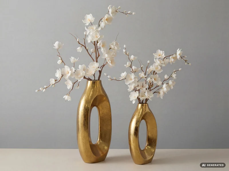 Standvase Ring-Design 2er-Set Gold aus Aluminium für Wohnzimmer