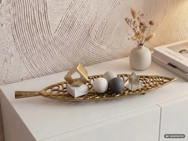 Dekoschale Blatt Gold 63 cm Aluminium handgefertigt fürs Wohnzimmer