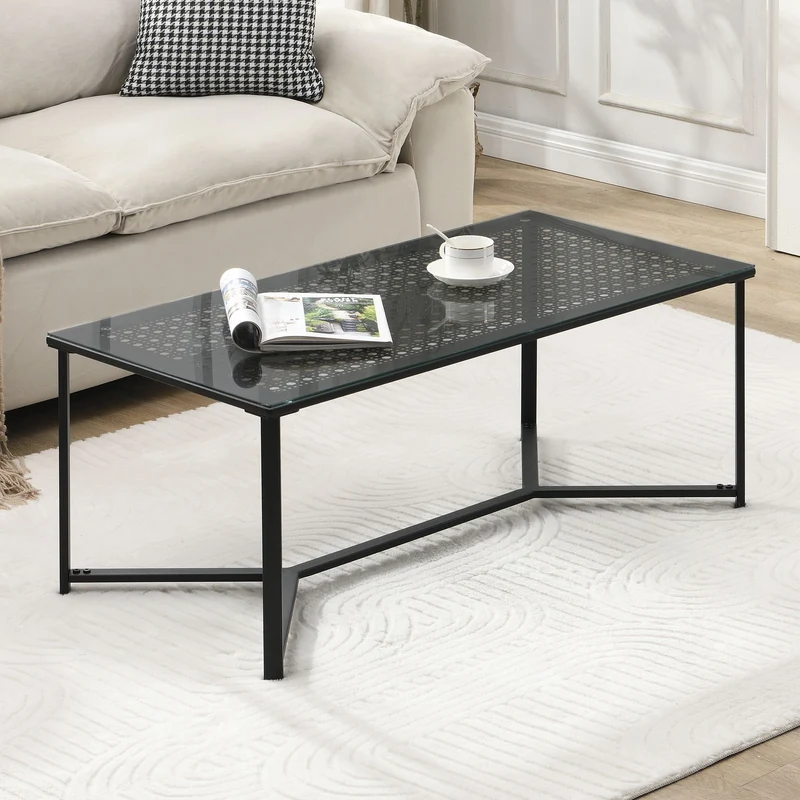 Couchtisch Schwarz 100 cm Glas & Metall im Industrial-Design