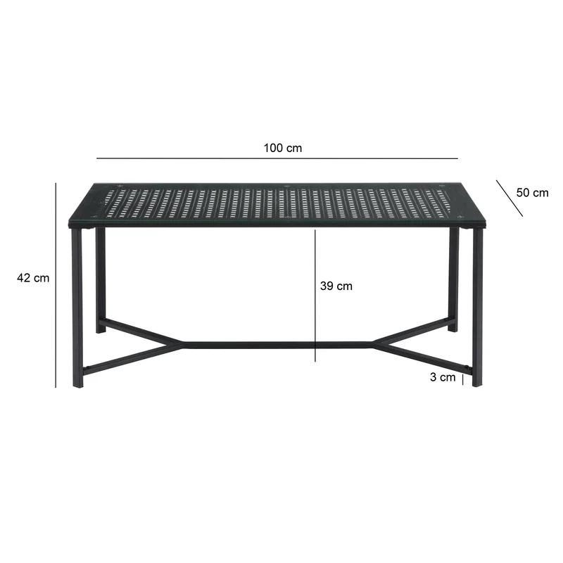 Couchtisch Schwarz 100 cm Glas & Metall im Industrial-Design