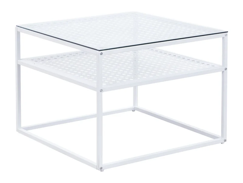 Wohnling Couchtisch Glas Metall Weiß, Quadratisch 60x60 cm mit Ablage