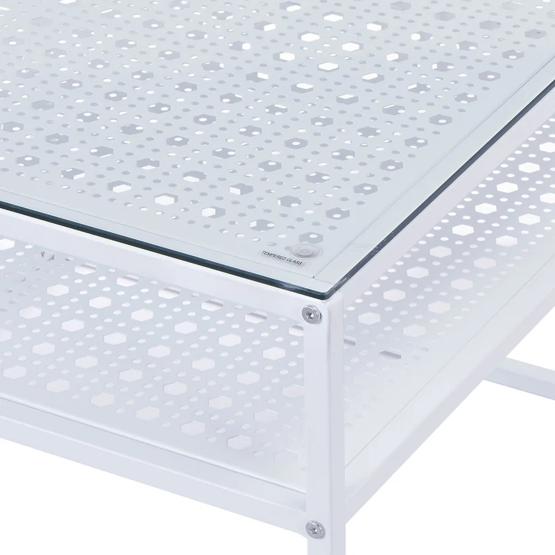 Wohnling Couchtisch Glas Metall Weiß, Quadratisch 60x60 cm mit Ablage