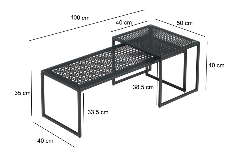 Wohnling Satztisch 2er-Set Glas & Metall Schwarz, Couchtisch modern
