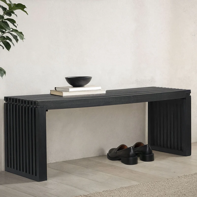 Sitzbank 120cm Akazie Massivholz Schwarz modern Flur Schlafzimmer