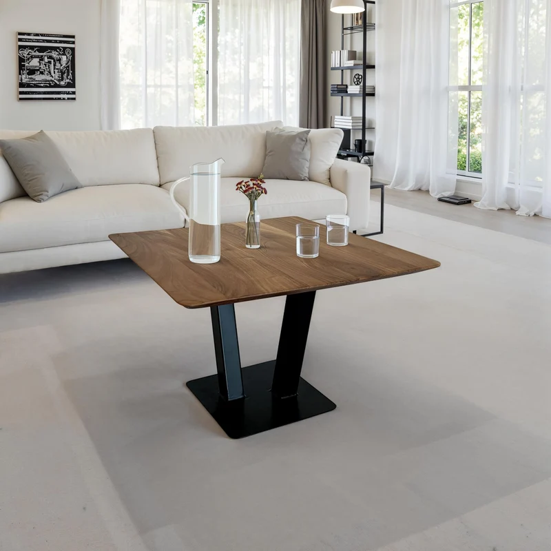 Couchtisch 60x60x40cm Akazie Massivholz Metall Industrial Design