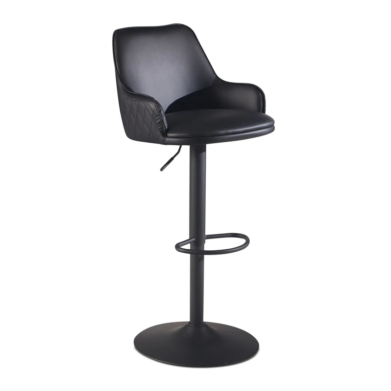 Barhocker Kunstleder Schwarz höhenverstellbar Metallfuß gepolstert