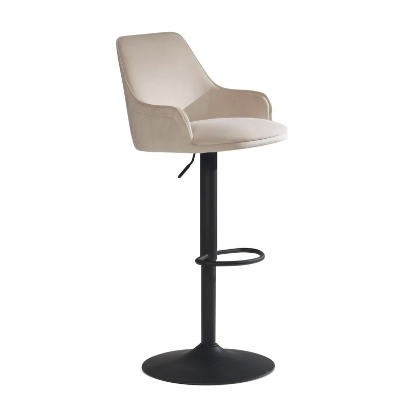 Barhocker Samt Beige höhenverstellbar Metallfuß gepolstert mit Lehne
