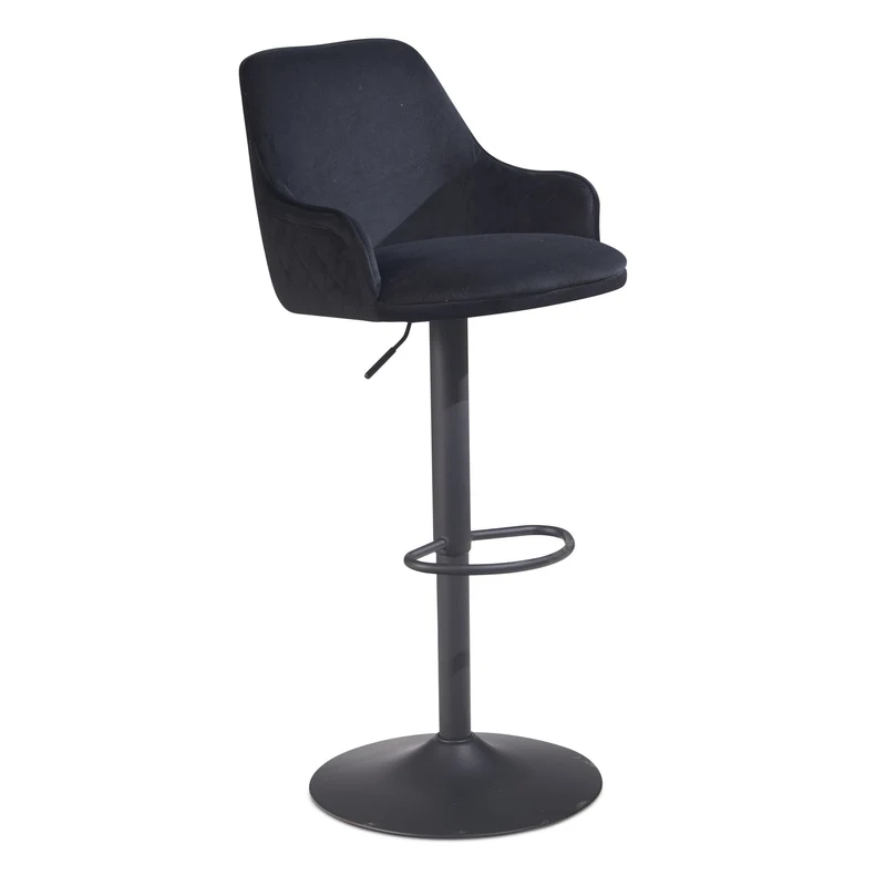 Barhocker Samt Schwarz höhenverstellbar 86-106cm Metallfuß gepolstert