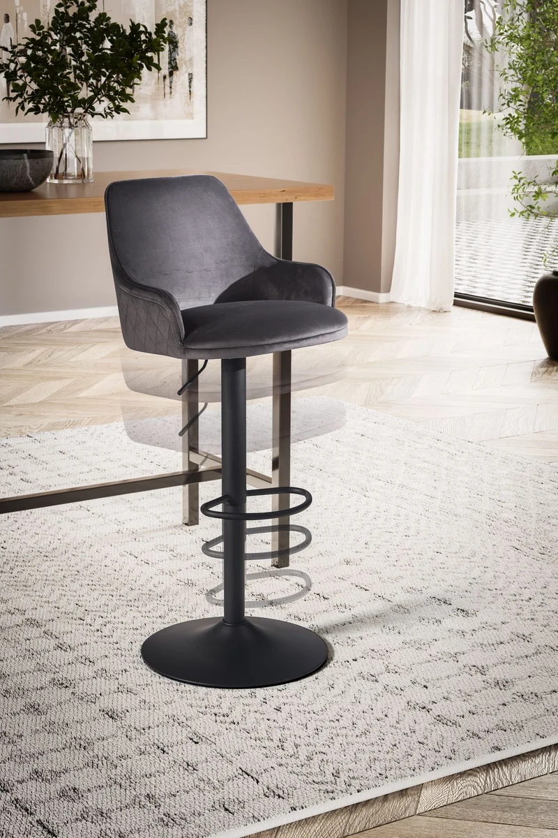 Barhocker Samt Grau höhenverstellbar 86-106cm Metallfuß gepolstert