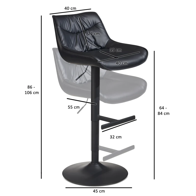 Barhocker Kunstleder Schwarz höhenverstellbar Metallfuß gepolstert