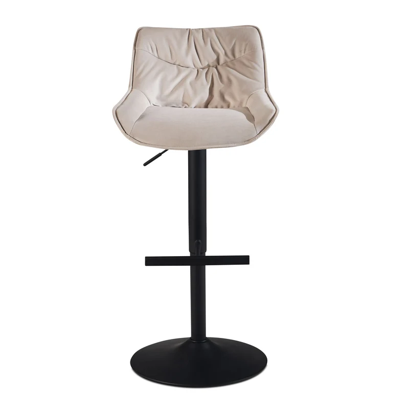 Barhocker Samt Beige höhenverstellbar 86-106cm Metallfuß gepolstert