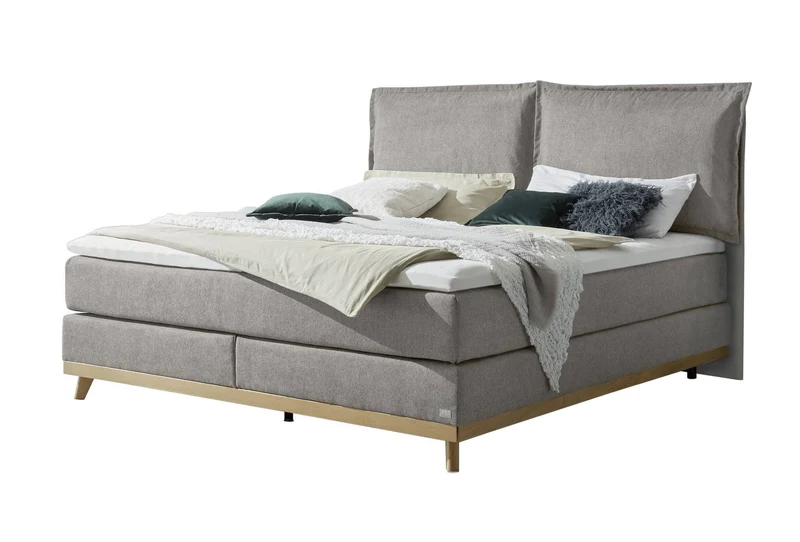 Hasena Boxspringbett Imelda in Eiche bright geölt mit Pace-Grey-Bezug