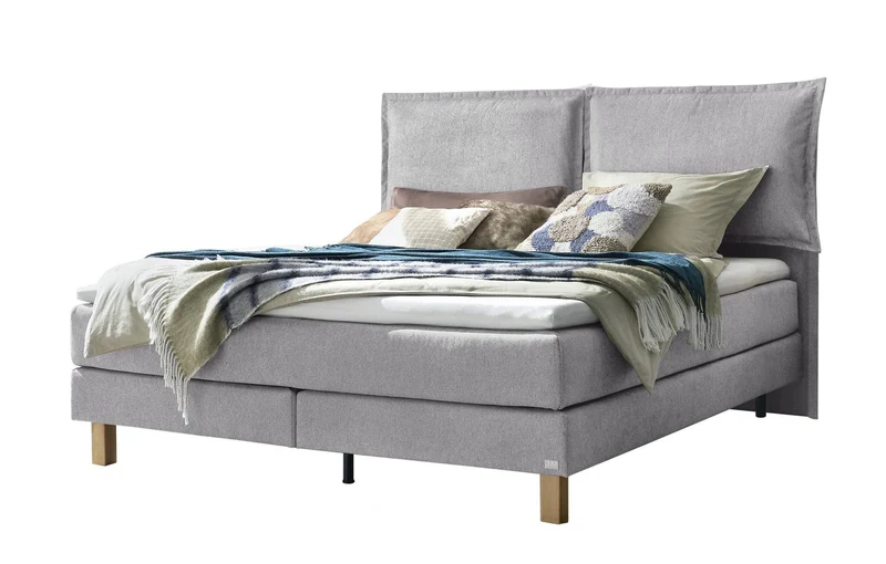 Hasena Boxspringbett Bonita in Eiche bright mit Topper, Light Grey