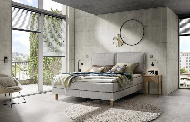 Hasena Boxspringbett Bonita in Eiche bright mit Topper, Light Grey