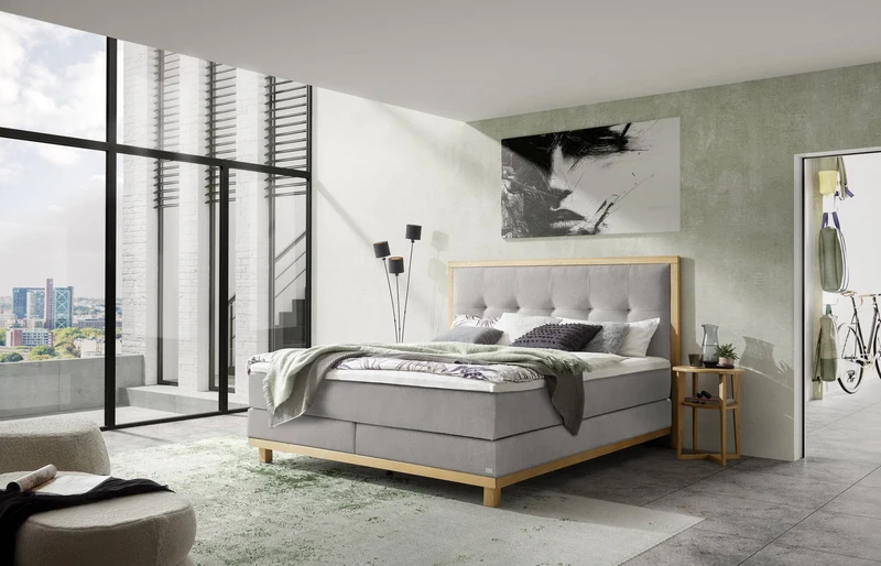 Hasena Boxspringbett Cecilia in Eiche bright mit wählbarem Topper