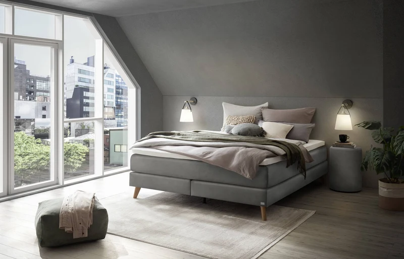 Hasena Boxspringbett Beatriz ohne Kopfteil, Eiche bright, Monet Grau