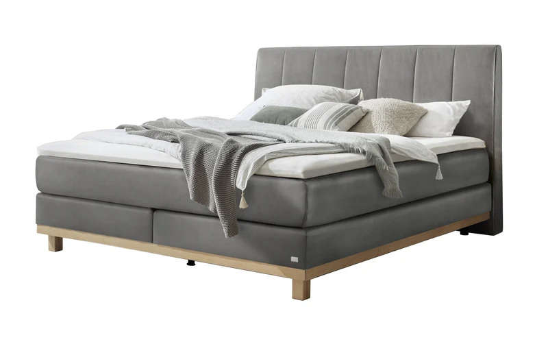 Hasena Estela Boxspringbett Eiche bright mit Monet-Bezug Steel und Topper