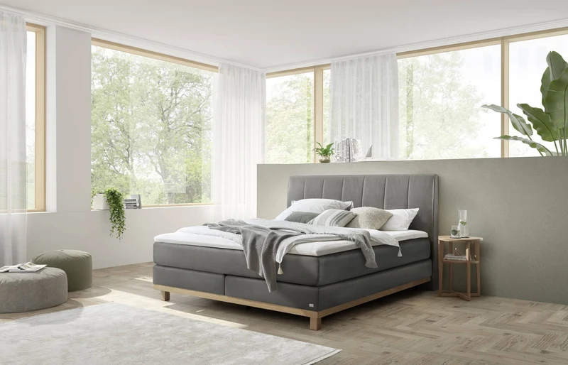 Hasena Estela Boxspringbett Eiche bright mit Monet-Bezug Steel und Topper