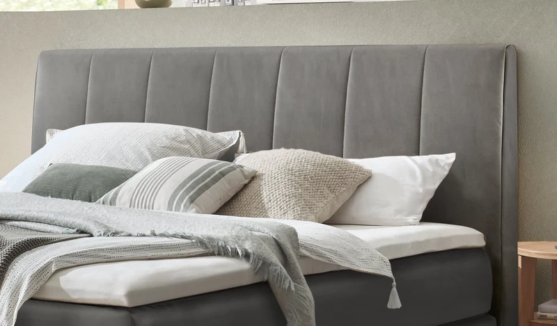 Hasena Estela Boxspringbett Eiche bright mit Monet-Bezug Steel und Topper