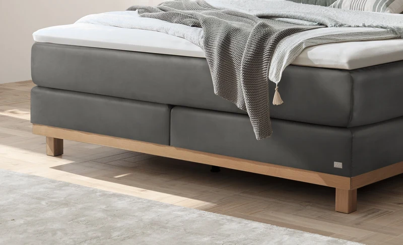 Hasena Estela Boxspringbett Eiche bright mit Monet-Bezug Steel und Topper