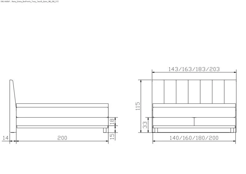 Hasena Estela Boxspringbett Eiche bright mit Monet-Bezug Steel und Topper