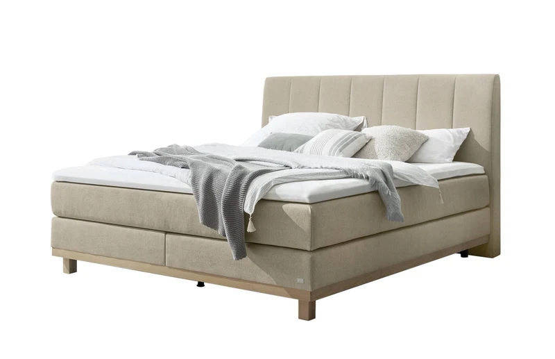 Hasena Boxspringbett Estela Eiche bright mit Topper und Pace-Sand-Bezug
