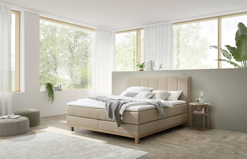 Hasena Boxspringbett Estela Eiche bright mit Topper und Pace-Sand-Bezug