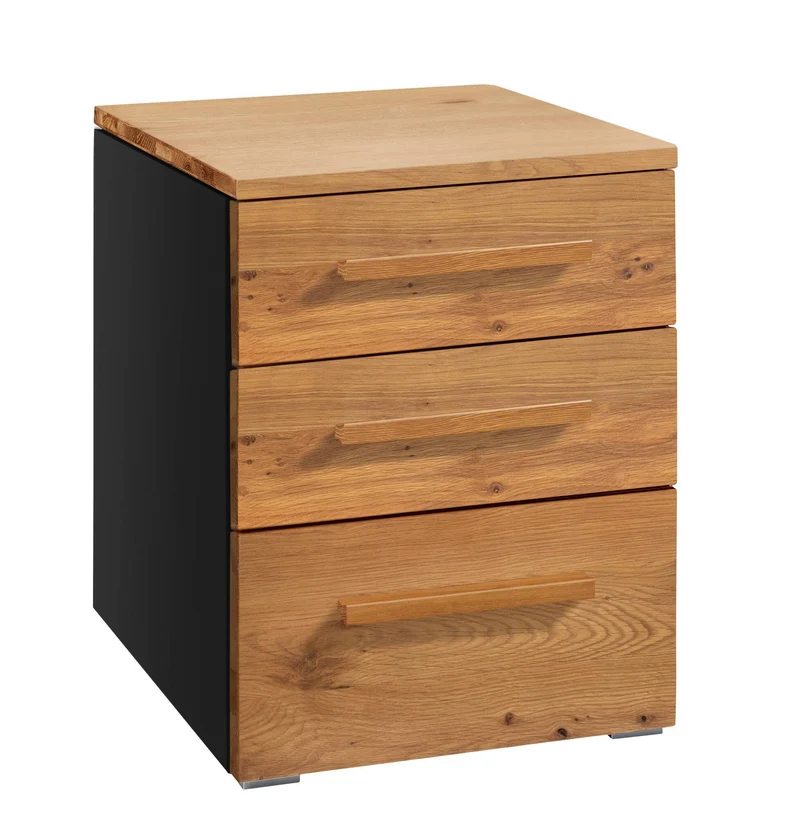 Hasena Nachttisch Trio Schwarz mit Wildeiche-Front, 3 Schubladen